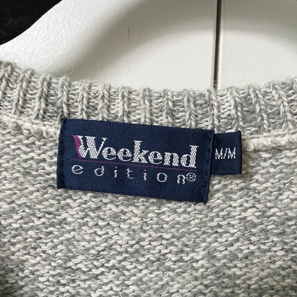 Vintage Weekend Edition Cardigan Womens M Wool Blend Gray Fair Isle Granny - Picture 2 of 6